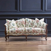 Sofá de Madera Maciza de Estilo Francés Retro para Tres Personas, Sillón Individual/Doble de Estilo Inglés Medieval para Sala de Estar de Villa de Lujo