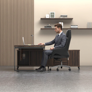 Modern Executive <b>Desk</b> With Storage <b>Cabinet</b> Wood Office Furniture Contemporary Design For Home Office Freestanding - Product Image 1