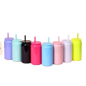 16oz Color 304 Stainless Steel Mason <b>Cup</b> Can Shaped Insulated <b>Straw</b> Tumbler Portable Travel <b>Cup</b> for Home Office Outdoor - Product Image 2