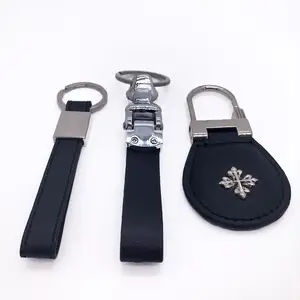 Personal isierte benutzer definierte handgemachte schwarze Leder Schlüssel ring Auto Schlüssel anhänger Metall Geschenke Großhandel Pu Leder Schlüssel anhänger Halter