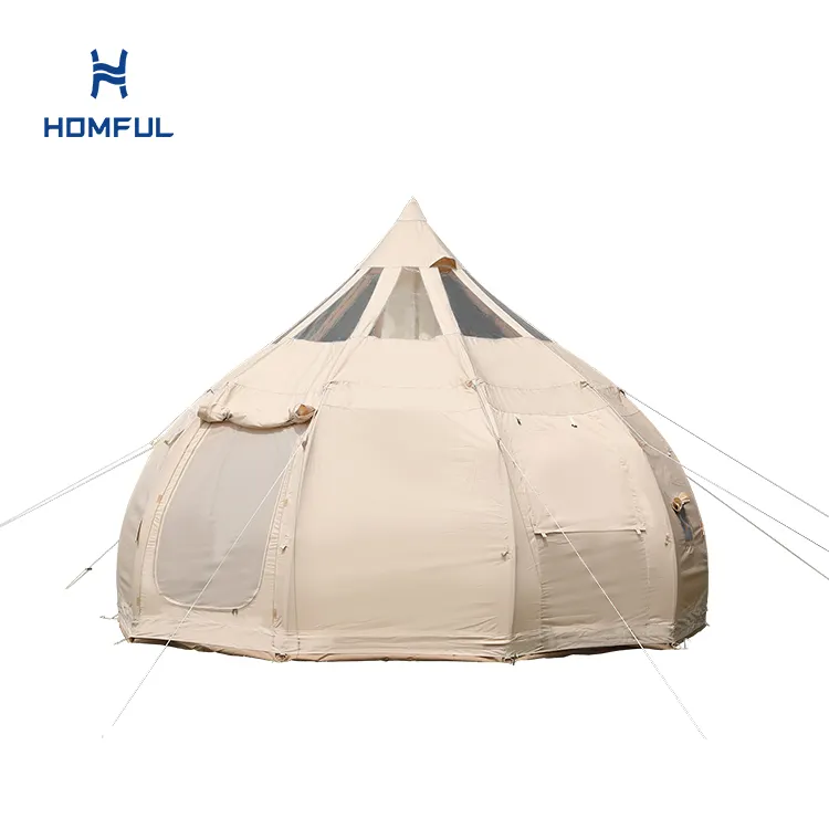 HOMFUL新しいデザインアウトドアキャンプ高級火キャンバス285gsmグランピングテント防水ドームキャンバステント