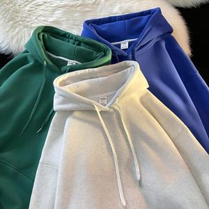 <span class=keywords><strong>Felpa</strong></span> <span class=keywords><strong>con</strong></span> <span class=keywords><strong>Cappuccio</strong></span> Verde <span class=keywords><strong>Scuro</strong></span> Tinta Unita per Uomo, 100% Cotone, Giacca Casual Oversize Nuova per Autunno e Inverno - Product Image 5