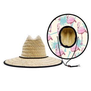Sombrero de Paja Personalizado con Logotipo de Flamenco, para Verano, Jardín, Protección Solar, Pesca, Ala Ancha, Estilo Salvavidas - Product Image 1