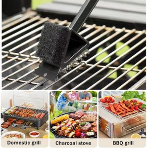 Cepillo para Parrilla 3 en 1 con Raspador y Almohadilla de Fregado, Cepillo de Limpieza para Barbacoa de Mango Largo y Resistente de 14.5 Pulgadas, Gancho para Colgar, Seguro para Carbón y Ahumadores - Product Image 4