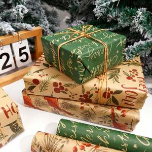 Wholesale Disposable Coated Silicone 80g <b>Christmas</b> Kraft Paper Tissue 43*300cm Luxury Custom Gift Wrapping Paper Roll - Product Image 3