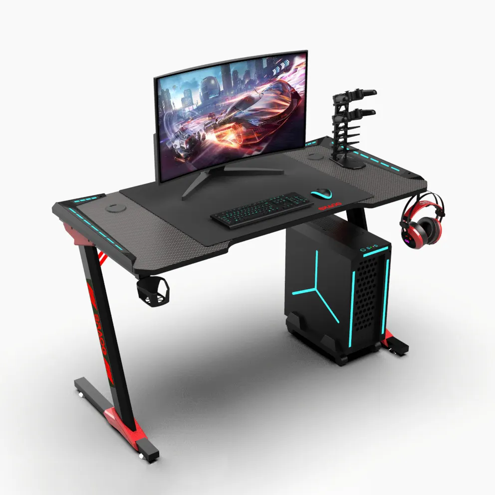 2022 PC style game desk with touching swift RGB light gaming table racing game desk