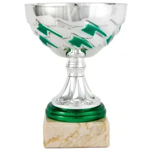 Coppa Sportiva Argento e Verde con Base Trasparente – Personalizzabile - Product Image 1
