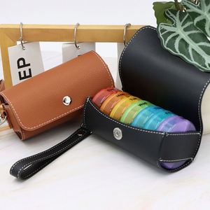 Weekly Organizer 2 Times a 7 Day <b>Rainbow</b> Box With Pu Leather Case Portable Travel Medication Pill Container - Product Image 2
