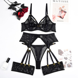 New Arrival Erotic Hollow-out Lingerie Set Wholesales <b>Fishnet</b> See-through Mesh Bra Brief Set for Woman - Product Image 6