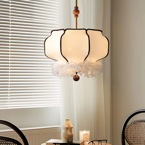Lustre moderne rétro français pour chambre à coucher, café, en métal, tissu, <span class=keywords><strong>bois</strong></span>, plumes, lanterne suspendue de haute qualité, nouveau design - Product Image 5