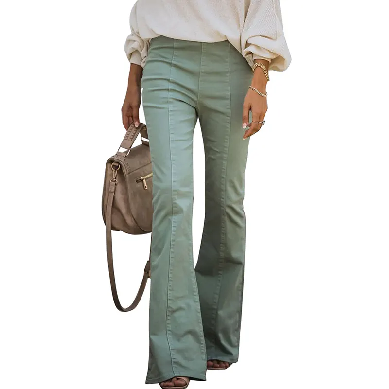 กางเกงยีนส์เอวสูงสำหรับผู้หญิง,กางเกงสีพื้นผ้าเดนิมใส่สบายฤดูหนาวปี2021