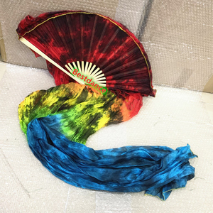 Ventilador de seda de 1.2m, 1.5m, 1.8m de largo para danza del vientre, velo de seda auténtica con bambú, para mano derecha o izquierda, 100 colores, OEM - Product Image 3