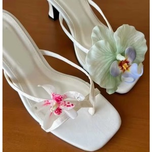 Fashion Elegant Outdoor Summer Autumn Sandals Square <b>Toe</b> Open <b>Toe</b> Flower Embellished Thick Heel Slip on for Women - Product Image 4