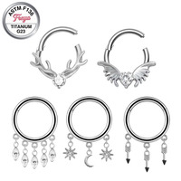 Bijoux de piercing nasal Freya en titane et zircon, anneau de septum pendulaire pour femme, boucles d'oreilles créoles fines à pendentif, vente en gros