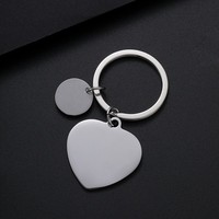 Porte-clés personnalisable Ywyougang en acier inoxydable, cœur et rond, double breloque vierge pour cadeau personnalisé
