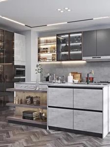 Armoire de cuisine en contreplaqué de luxe, armoire de cuisine en bois personnalisée, armoires de cuisine modernes pour appartement - Product Image 4