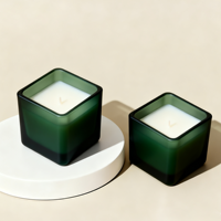 Bougeoir carré moderne en verre et bambou, transparent, à paroi épaisse, avec couvercle, vide, finition mate, pour cire, décoration d'intérieur