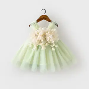 2022 Baby Summer Clothing neonato neonata Flower Dress senza maniche Bowknot Rib Solid Shift Gown con fiore 3D