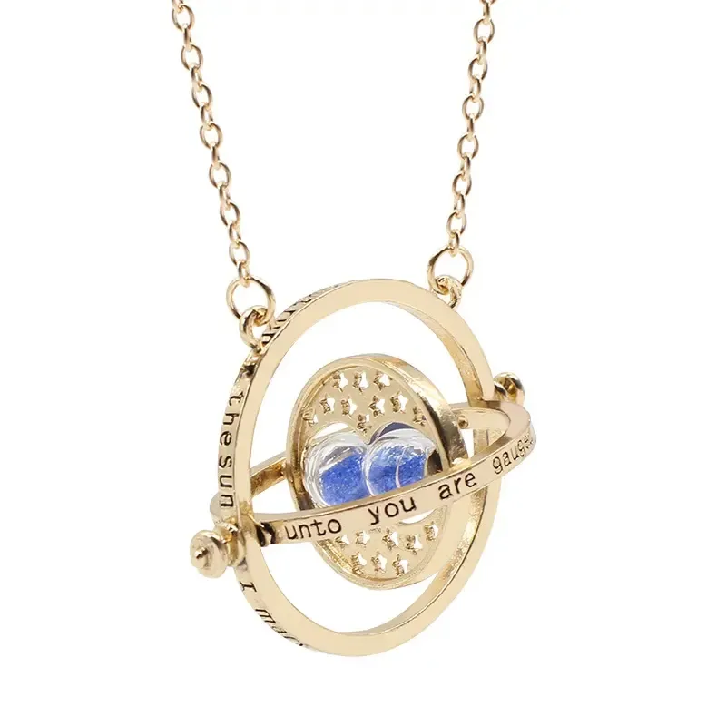 قلادة من ساعة رملية على شكل عجلة لتحويل الزمن مجوهرات هاري بوتر مطلية بالذهب من الأفلام