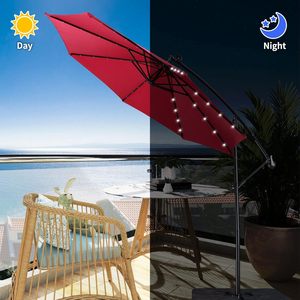 Parasol de terrasse FOXA 10 pieds avec 32 lumières LED solaires, parasol cantilever à manivelle avec base croisée pour extérieur - Product Image 5