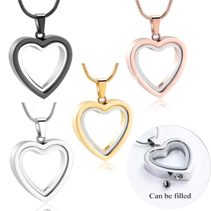 Liontin Bentuk Hati dari Baja Anti Karat Custom, Perhiasan Kenangan, Wadah Abu Hewan Peliharaan, Kalung - Product Image 1