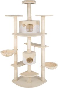 Árbol de poste para rascar gatos ajustable blanco beige con 2 casas y 4 plataformas conos y cable incluidos - Product Image 5