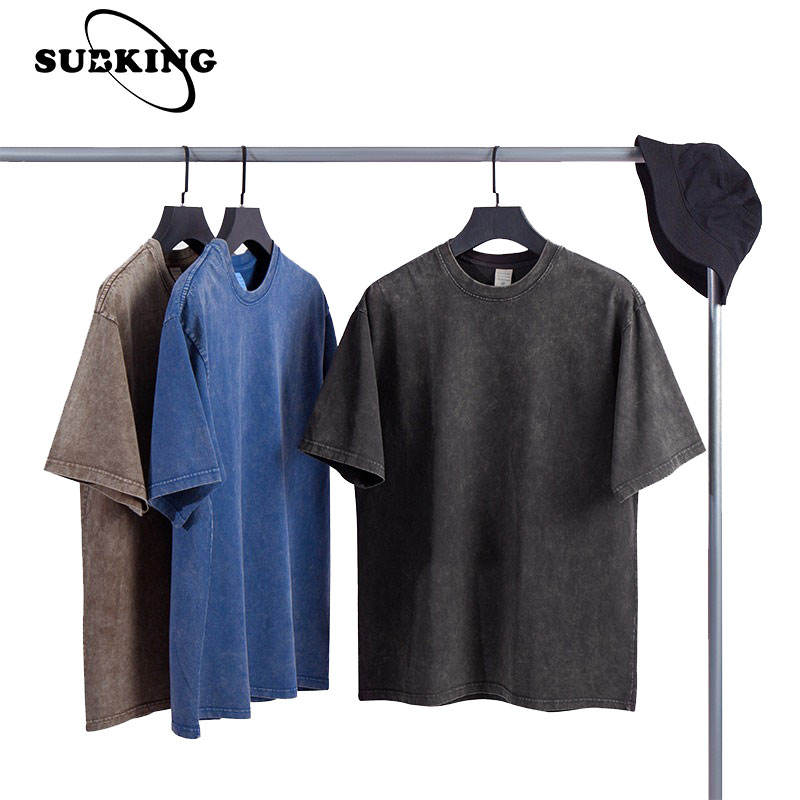 Mens 300gsm French Terry Thick Mock Neck Cropped Boxy T Shirts Custom Logo Bulk Unisex Oversize Blank Stone Acid Washed T Shirts