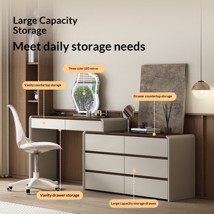 Lxyx Modern <b>Makeup</b> Vanity Desk With Lighted Mirror And Storage Drawers White Wood Finish Bedroom Furniture - Product Image 6