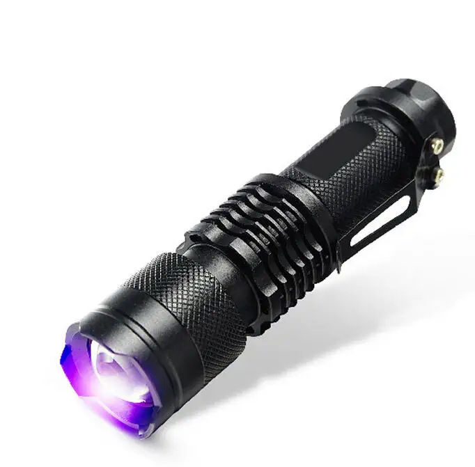 Mini Powered Aa 14500 batería Blacklights 395Nm Led Flash Light Zoomable 365Nm Uv linterna para detectar