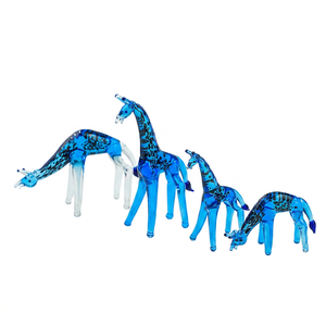 Juego de Figuras de Jirafa de Vidrio Soplado a Mano, Transparentes con Manchas Verde Azulado, Decoraciones de Animales, Artesanía Hecha a Mano - Product Image 3