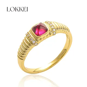 Trendy 925 Sterling Silver Gold Plated Lab Grown Red Ruby Ring for Women Gemstone Jewelry