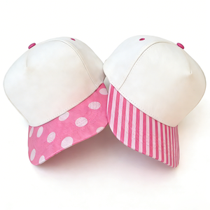 卸売 カスタム 3D 刺繍 ピンク ホワイト ツートーン 無地 スナップバック キャップ ヒップホップ 100% コットン レディース 5パネル キャップ - Product Image 1