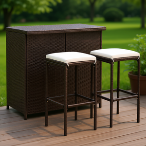 Ensemble de bar en polyrotin marron, meubles de jardin d'extérieur, 2 places, résistant aux intempéries, style contemporain - Product Image 2