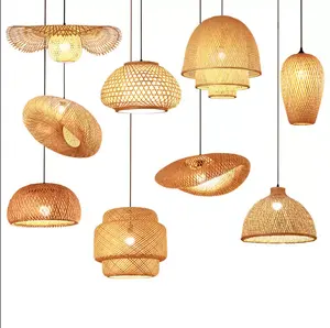 Lámparas redondas de ratán hechas a mano de bambú, madera de bambú candelabro de tejido a mano, lámpara colgante Retro Simple China