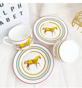 Juego de Taza y Platillo de Cerámica de Lujo Nórdico, Diseño de Caballo Amarillo y Rojo, para Uso en Restaurantes, Vajilla Premium, Superventas - Product Image 2