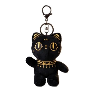 Porte-clés en peluche chat noir égyptien Bsw, broderie dorée, jouet mascotte en peluche courte - Product Image 2