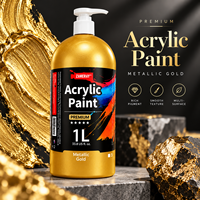 Peinture acrylique dorée 1L avec pompe à pression - Fluide, non toxique, brillance métallique intense, emballée individuellement