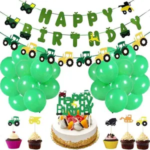 Оптовые продажи трактор для костюмированной вечеринки по теме-Тракторное украшение для тематической вечеринки, подвесная гирлянда, баннер, Топпер для торта, латексный шар для мальчика, Набор принадлежностей для дня рождения