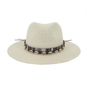 Chapeau de paille J356 pour hommes et femmes avec décoration en coquillage, chapeau de soleil d'extérieur, chapeau de paille pour la plage et les stations balnéaires - Product Image 2