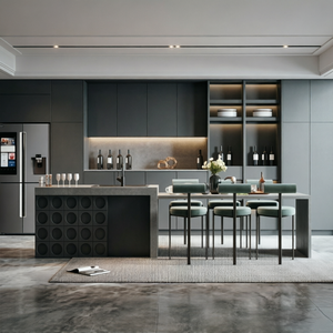 Meubles de <span class=keywords><strong>cuisine</strong></span> modernes de luxe sur mesure avec casier à vin LED intégré et façade à relief rond pour l'amélioration de l'habitat - Product Image 2