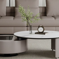 Mesa de Centro Redonda Giratoria con Tapa de Pizarra Blanca Brillante de Estilo Minimalista Italiano, Mesa de Centro Combinada Minimalista para Sala de Estar