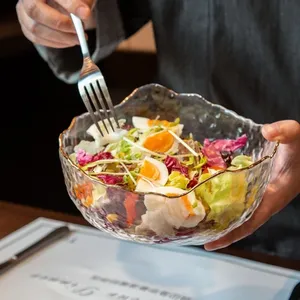 Bol en verre Iceberg de style japonais avec bord doré Salade transparente Soupe aux <span class=keywords><strong>fruits</strong></span> Dessert Snack Foods Bol <span class=keywords><strong>à</strong></span> mélanger Lave-thé Grand - Product Image 2