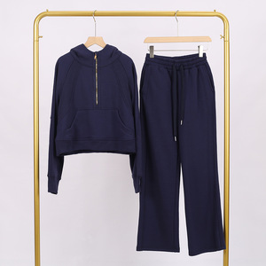 Completo da Yoga Autunnale da <span class=keywords><strong>Donna</strong></span> LEA: <span class=keywords><strong>Felpa</strong></span> <span class=keywords><strong>con</strong></span> <span class=keywords><strong>Cappuccio</strong></span> e Mezza Zip e Pantaloni Sportivi, Stile Casual Corto <span class=keywords><strong>con</strong></span> Fodera in Pile - Product Image 5