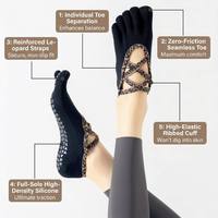 Calcetines de Yoga y Pilates de Lujo con Estampado de Leopardo para Mujer, Antideslizantes, de Cinco Dedos, Transpirables, Ecológicos, de Algodón, Alta Elasticidad, Profesionales