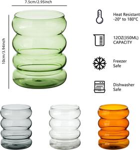 Tasses en <span class=keywords><strong>verre</strong></span> créatives et mignonnes de 12 oz, vertes, grises, ambrées, transparentes, verres <span class=keywords><strong>à</strong></span> côtes avec pailles pour l'eau, les jus, les boissons, les cocktails - Product Image 3