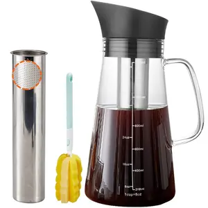 Pichet hermétique pour cafetière glacée à infusion froide 1600ml et infuseur à thé Carafe en verre avec filtre amovible en acier inoxydable