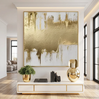 Poster Dekorasi Art Deco Modern Lukisan Minyak Buatan Tangan dengan Foil Emas Murni di Kanvas Panel Still Life Ulang Tahun