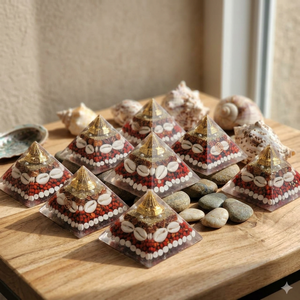 Pirámide de Orgón de Cristal, Decoración de Resina, Adorno de Feng Shui, Pirámide con Cuentas y Conchas, Decoración de Escritorio con Parte Superior Dorada - Product Image 3