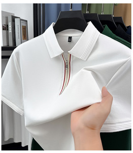 <span class=keywords><strong>Polo</strong></span> de manga corta para hombre de 220g personalizado con media cremallera, camiseta de cuello de manga corta de verano para hombre - Product Image 6