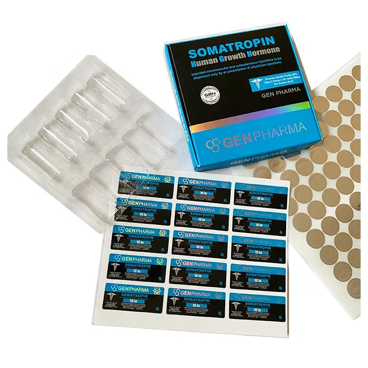 EB-360 New design pharmaceutical custom adhesive sticker Gen packaging paper box with plastic tray hg hologram labels for vials